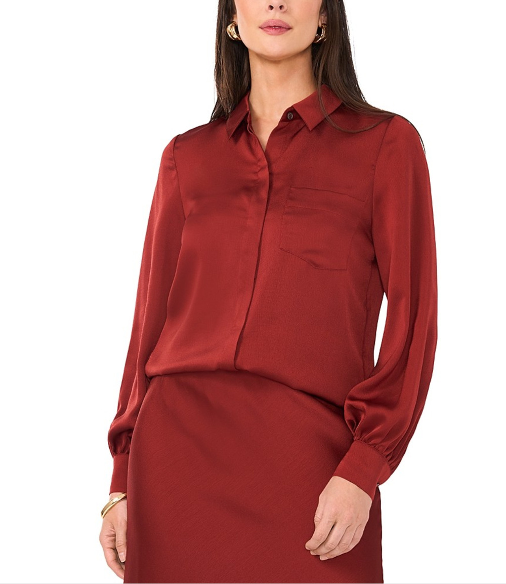 Vince Camuto Women Collared Blouse Fired Brick Size XL